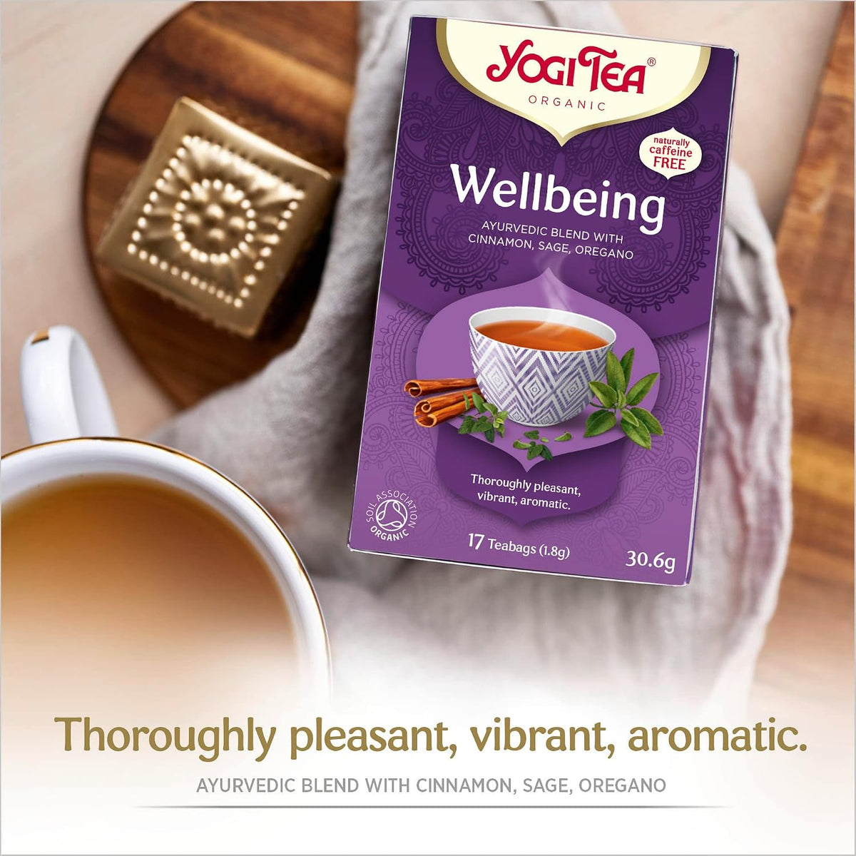 Tea, Wellbeing, Organic Herbal Tea, Naturally Caffeine Free, Blend of Cinnamon, Sage and Oregano, 6 Packs X 17 Tea Bags (102 Teabags Total)