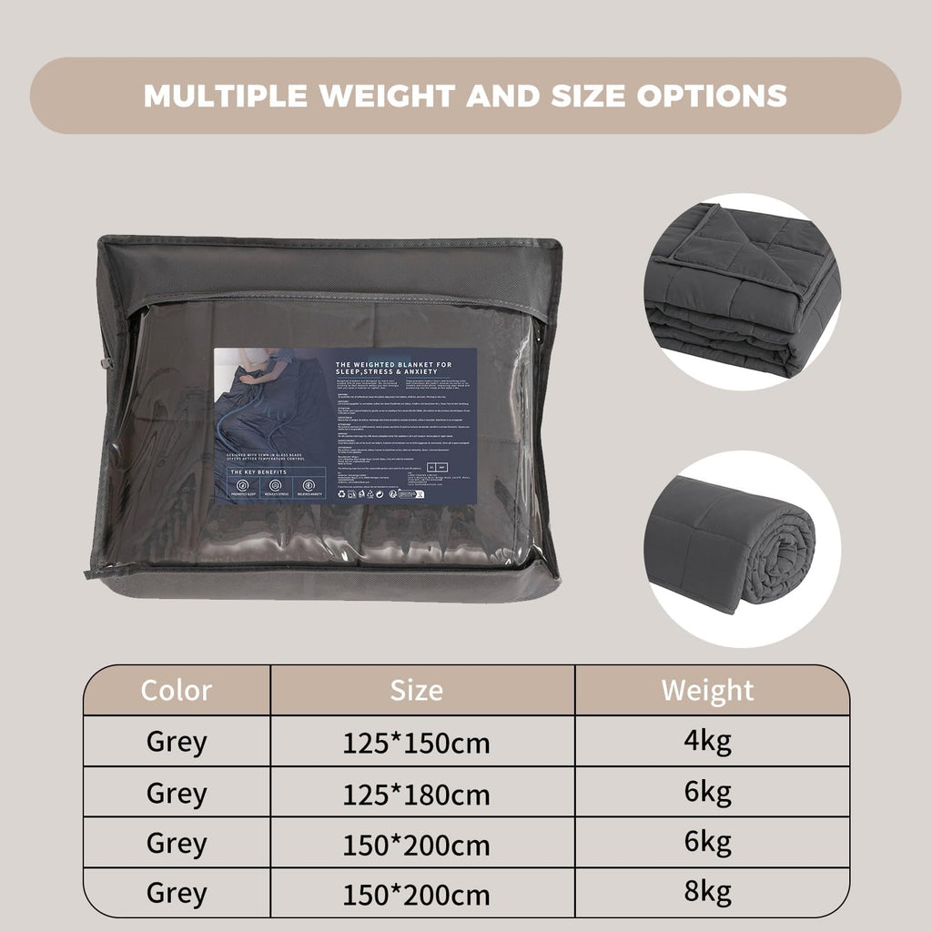 Weighted Blanket Stress Relief Wellbeing Blanket Sensory Calming Relaxing Blankets for Adult (Grey, 6Kg, 125X180Cm)