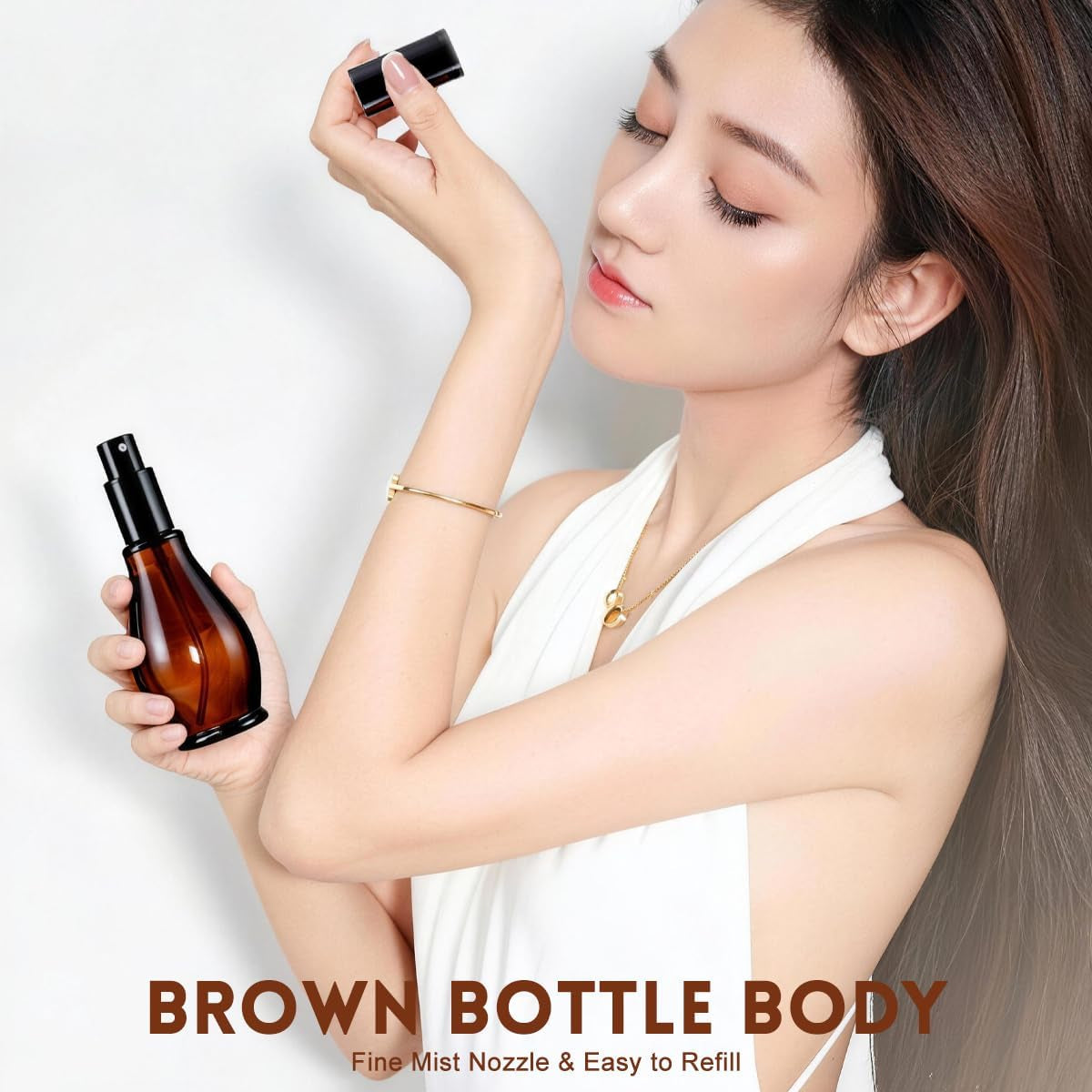 3Pcs 3.4Oz Amber Glass Refillable Spray Bottles for Essential Oil