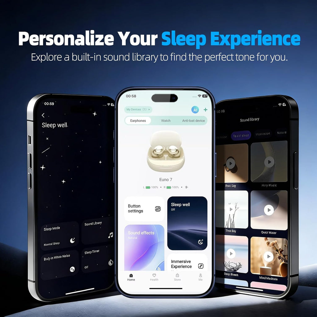 Sleep Earbuds, Bluetooth 5.4 Sleep Headphones with Dedicated App, Dual Sleep Modes, 48H Sleep Earphones with 7 EQ Modes, 5 White Noise, Mini Sleep Ear Buds for Napping/Sleeping/Traveling