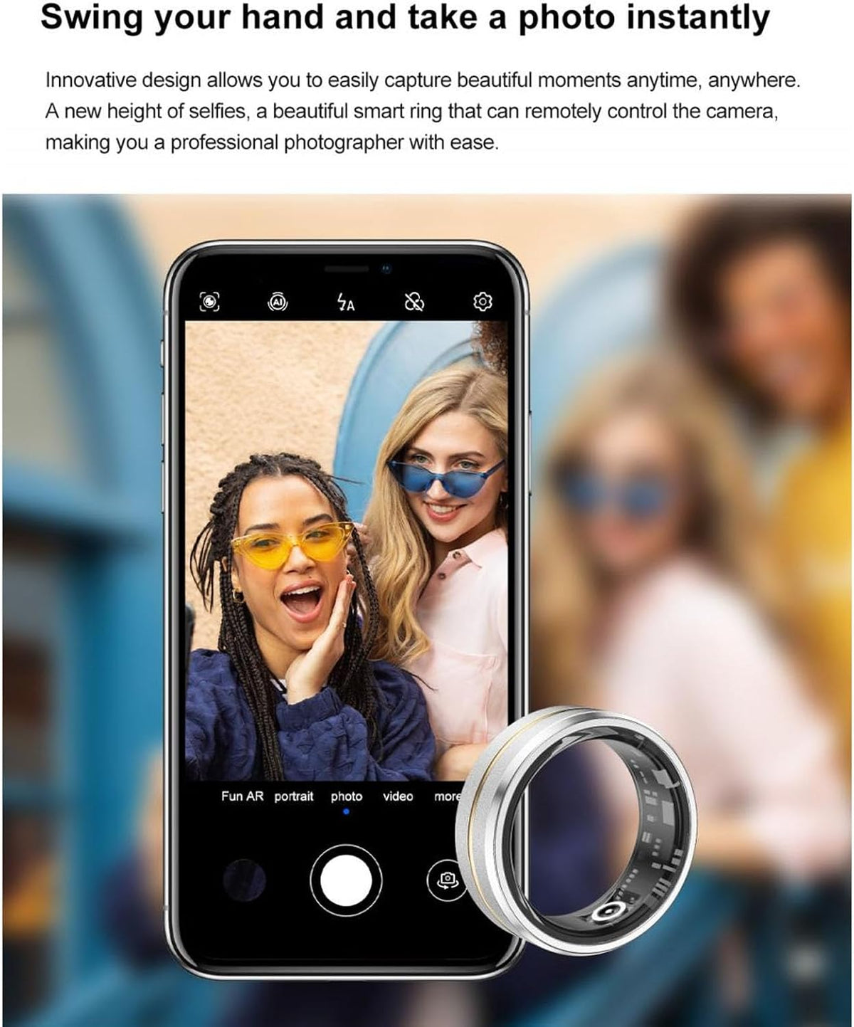 Smart Ring Health Tracker, Wearable Fitness Sleep Tracker for Men Women, 6 to 7 Day Battery Life, IP68 Waterproof, Bluetooth Connection, Size 11