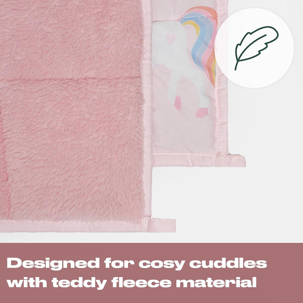 Weighted Blanket Teddy Fleece 3Kg Unicorn Pink, Comfort Heavy Blanket Calming Stress Insomnia Anxiety Relief for Adults, Single - 100 X 150Cm - (Disclaimer Only Suitable for Age 3+ Years)