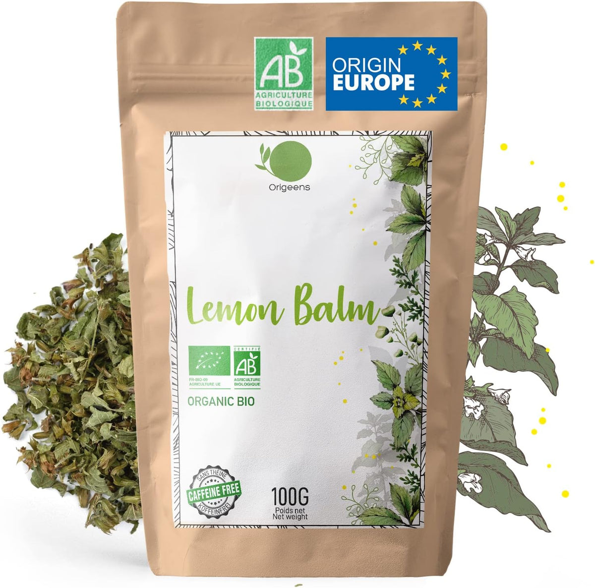 ORGANIC LEMON BALM TEA BIO 100Gr | Herbal Tea for Digestion and Relaxation | Organic Melissa Leaves - Lemon Balm Tea Loose