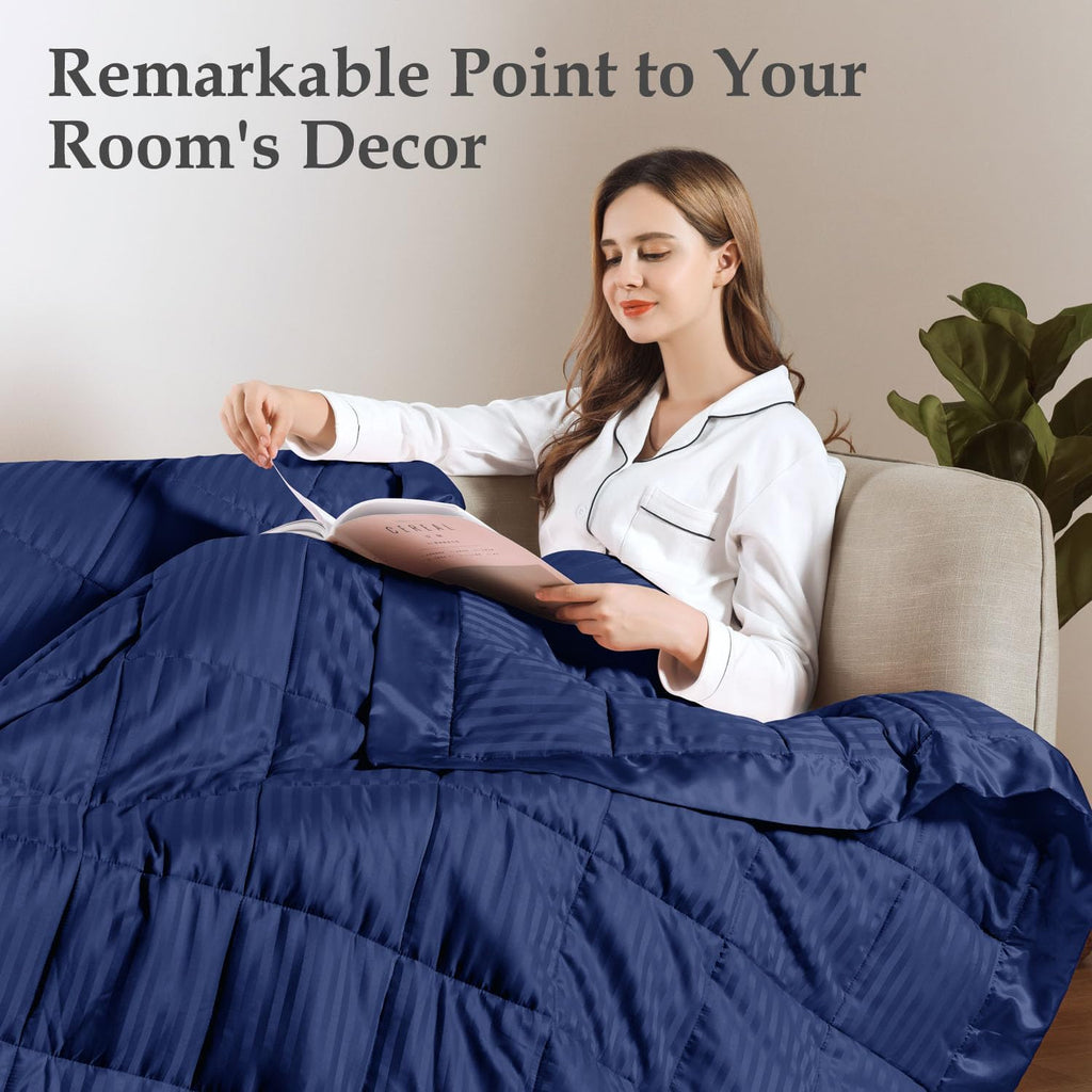 Queen Size Weighted Blanket 15Lbs for Adult with Glass Beads, Heavy Blanket with Satin Trim (90"X90", Navy Blue)