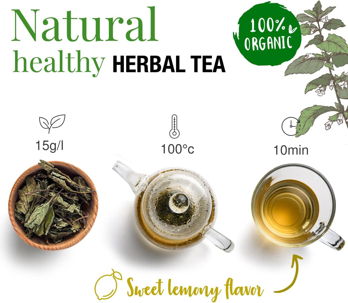 ORGANIC LEMON BALM TEA BIO 100Gr | Herbal Tea for Digestion and Relaxation | Organic Melissa Leaves - Lemon Balm Tea Loose