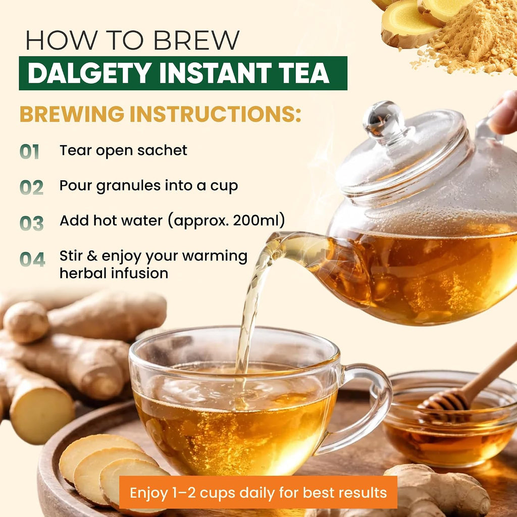 Instant Ginger Tea Bags – Ginger & Honey Sachets, 90 Tear & Pour