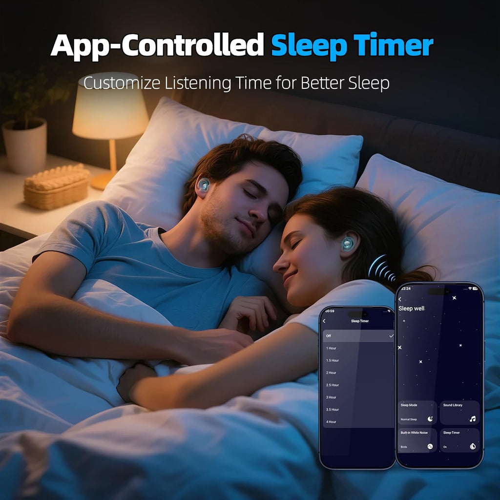 Sleep Earbuds, Bluetooth 5.4 Sleep Headphones with Dedicated App, Dual Sleep Modes, 48H Sleep Earphones with 7 EQ Modes, 5 White Noise, Mini Sleep Ear Buds for Napping/Sleeping/Traveling