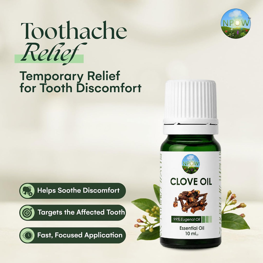 Clove Oil for Toothache Pain Relief for Adult – Oil of Cloves for Toothache Natural Dental Solution, Clove Bud Oils, Cloves Extract for Oral Care, Tooth Pain Relief and Dental Health - 10Ml