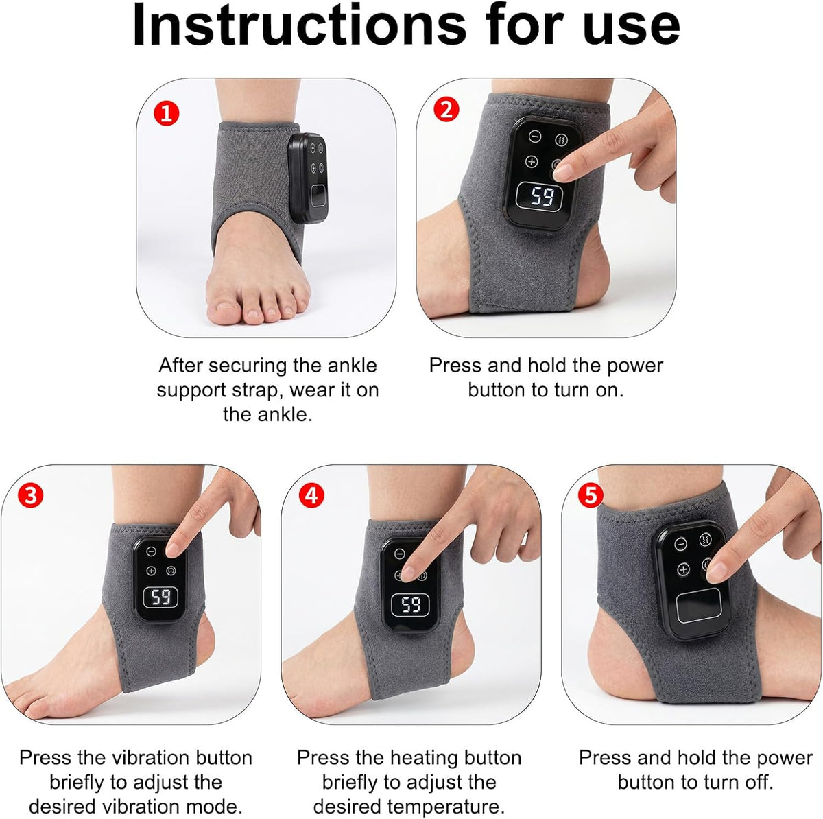 Cordless Ankle Massager for Pain - 3 in 1 Foot Massager with Heat, Electric Foot Massagers for Relaxation, Wireless Foot Massagers with 5 Vibration and 5 Heat Levels, Heater Relief(2Pcs-Grey)