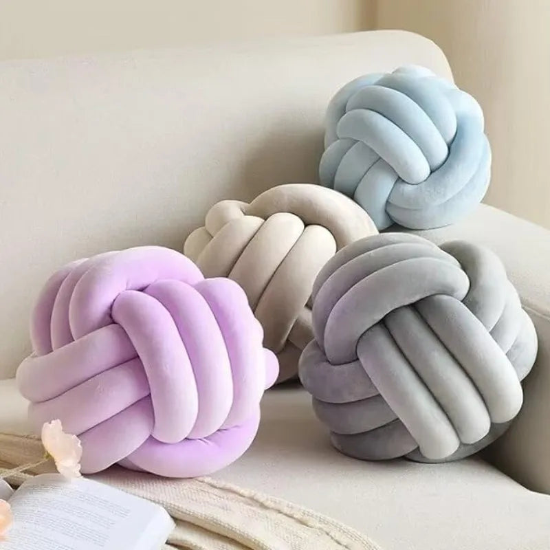 Lilac Decorative Throw Knot Pillow Ball for Home Chair Sofa Couch Bed Aesthetic round Velvet Knotted Pillow Cushion Gift