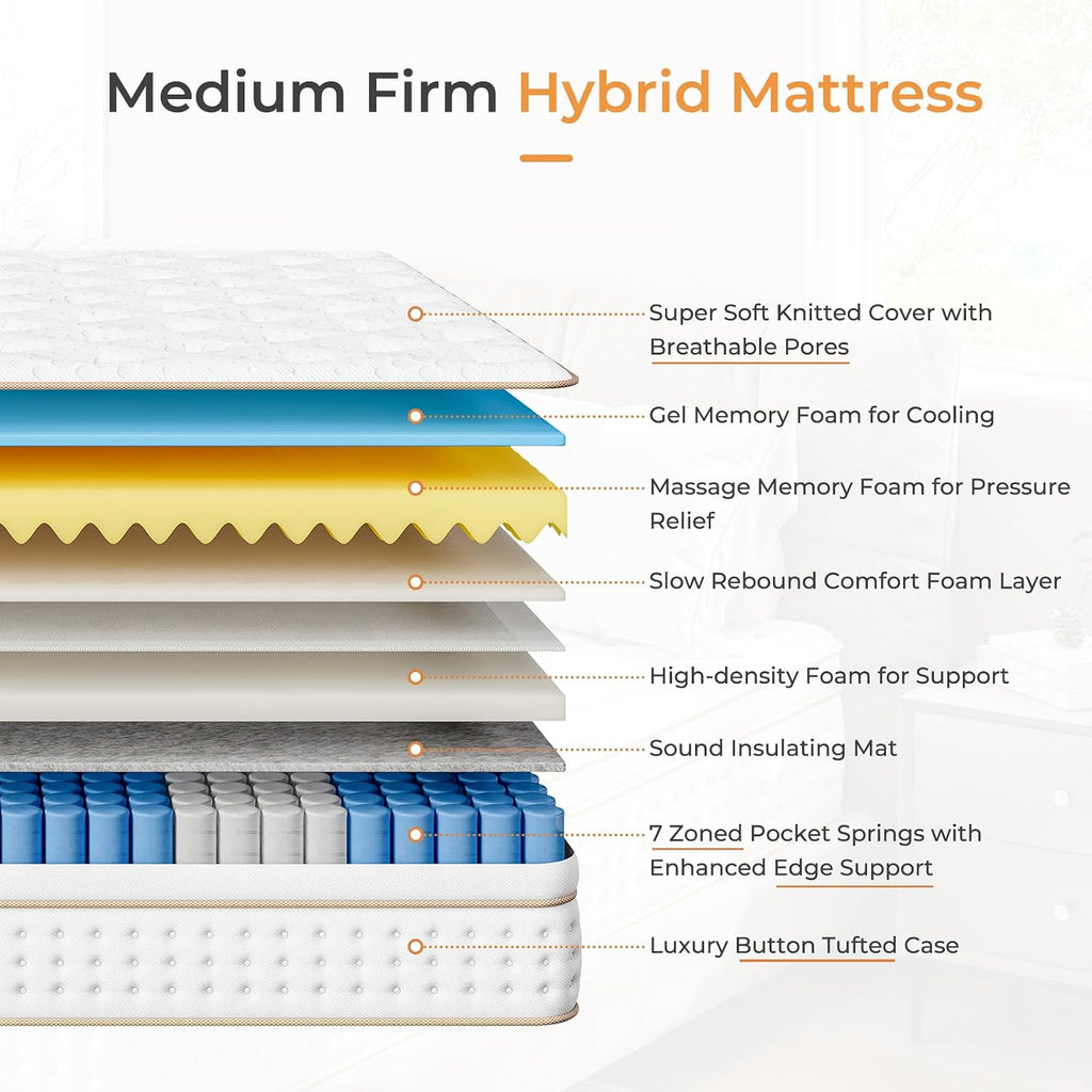 Mattress with Memory Foam Top 5FT UK King Mattress 150X200Cm