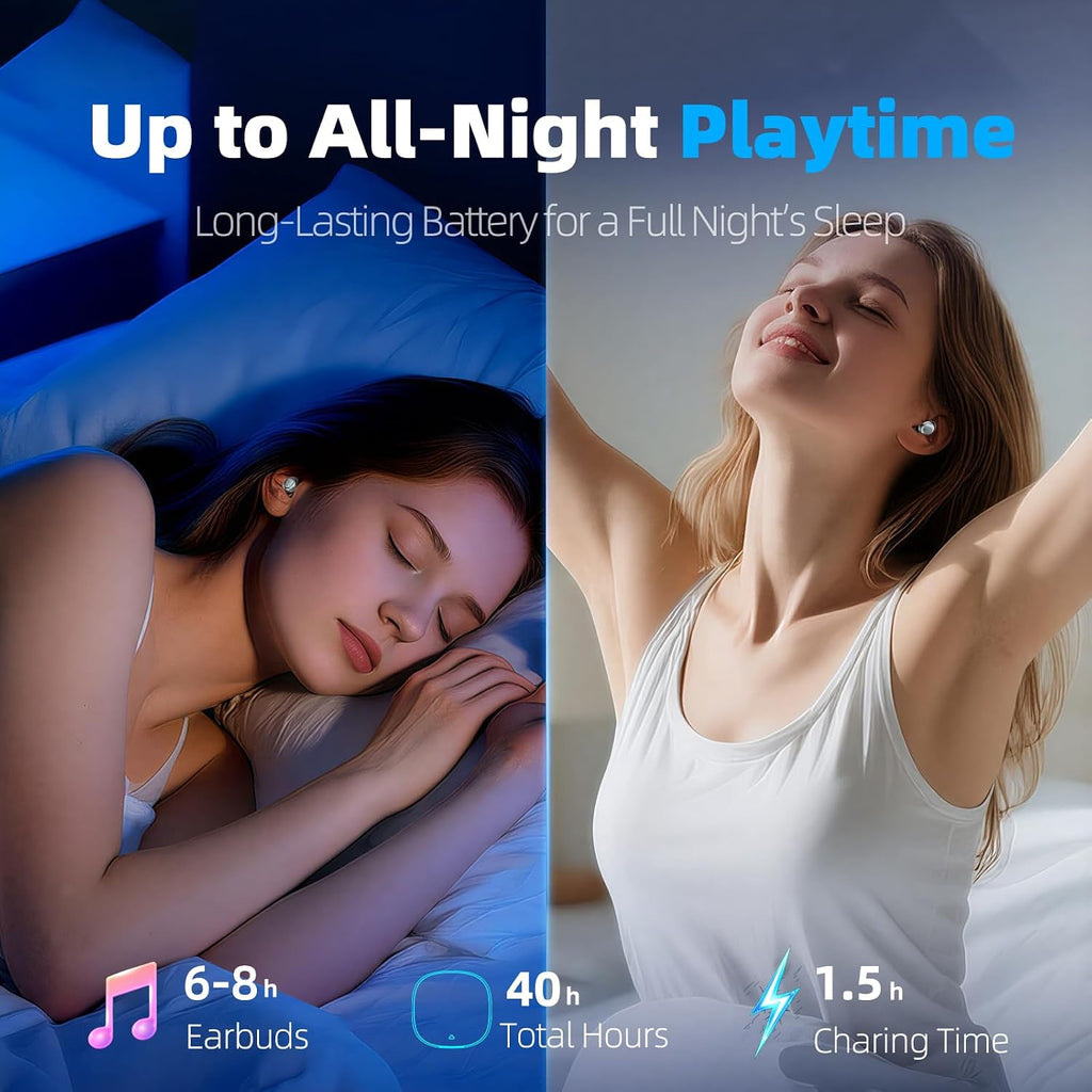 Sleep Earbuds, Bluetooth 5.4 Sleep Headphones with Dedicated App, Dual Sleep Modes, 48H Sleep Earphones with 7 EQ Modes, 5 White Noise, Mini Sleep Ear Buds for Napping/Sleeping/Traveling