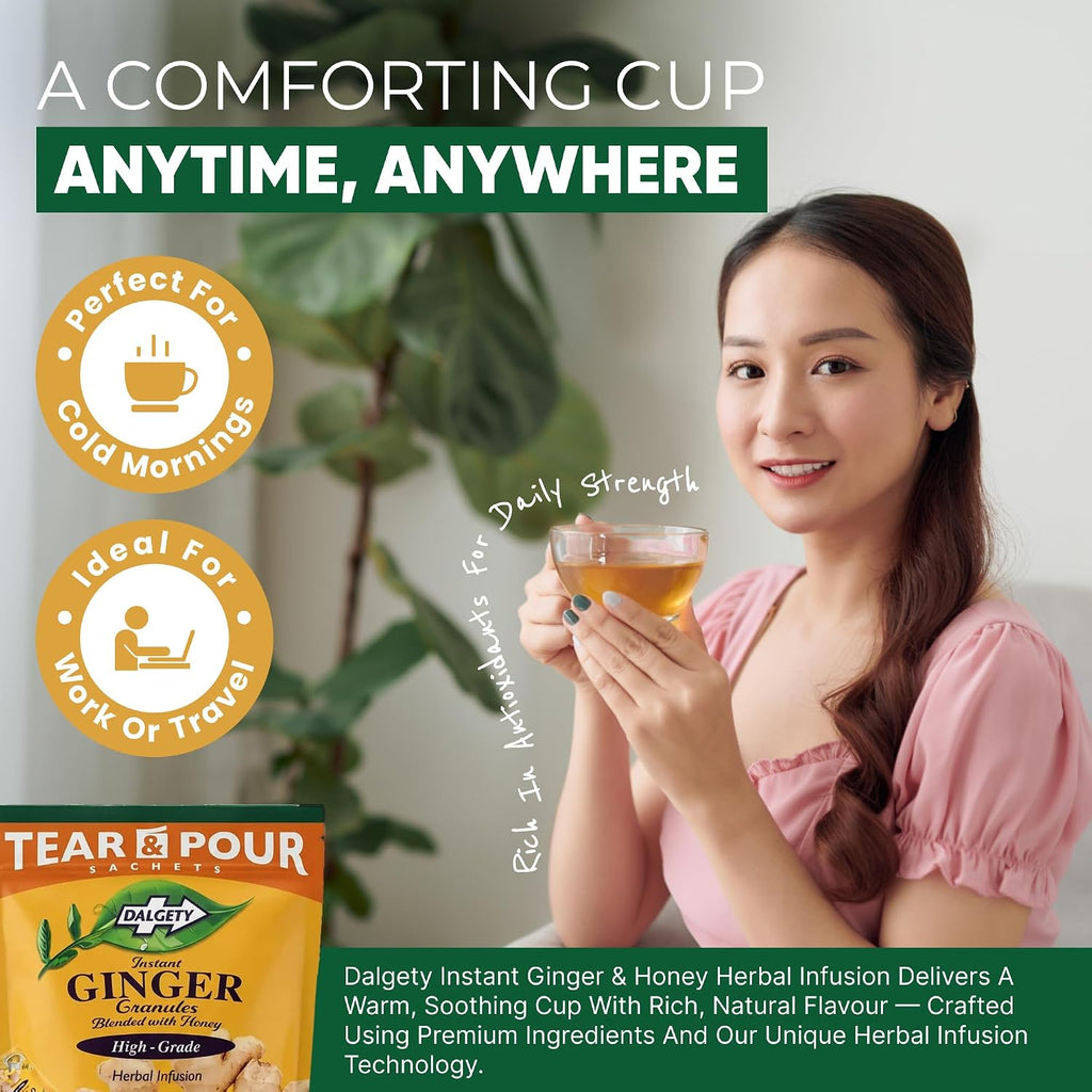 Instant Ginger Tea Bags – Ginger & Honey Sachets, 90 Tear & Pour
