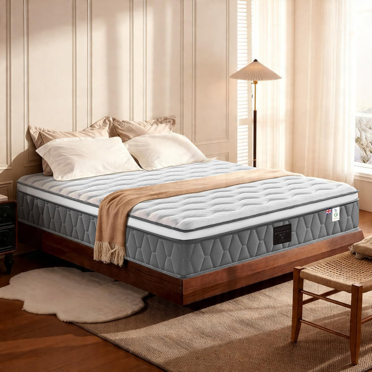 Orthopaedic Double Mattress 4FT6 for Back Pain Relief, 10.6 Inch Hybrid 7-Zone Pocket Sprung Mattress with Cooling Gel Memory Foam & Breathable Knitted Cover, Medium Firm, 135X190X27Cm