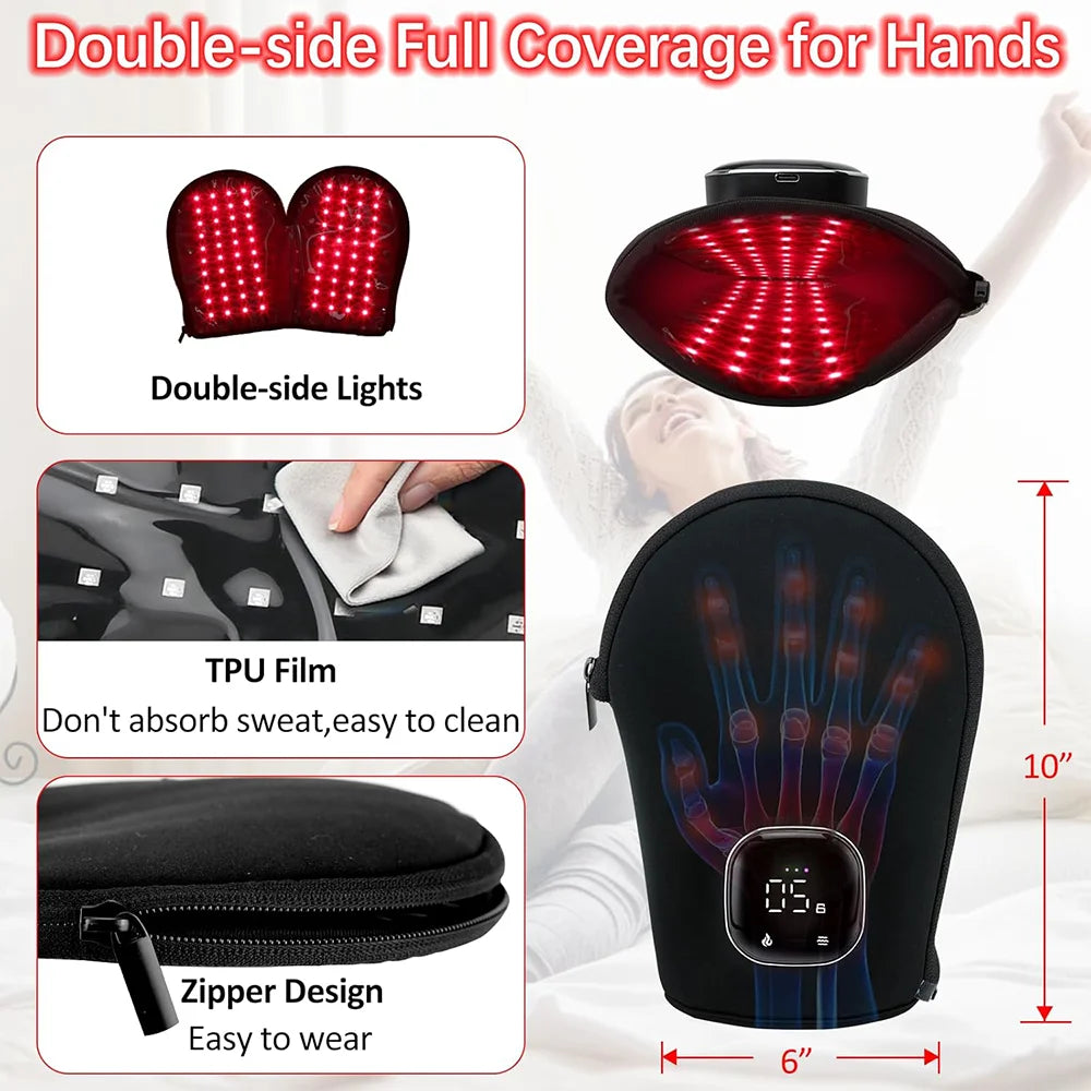 Red Light Therapy for Hand Pain Relief with 660Nm Red & 850Nm Infrared Light,Rechargeable LED near Infrared Light Therapy Glove
