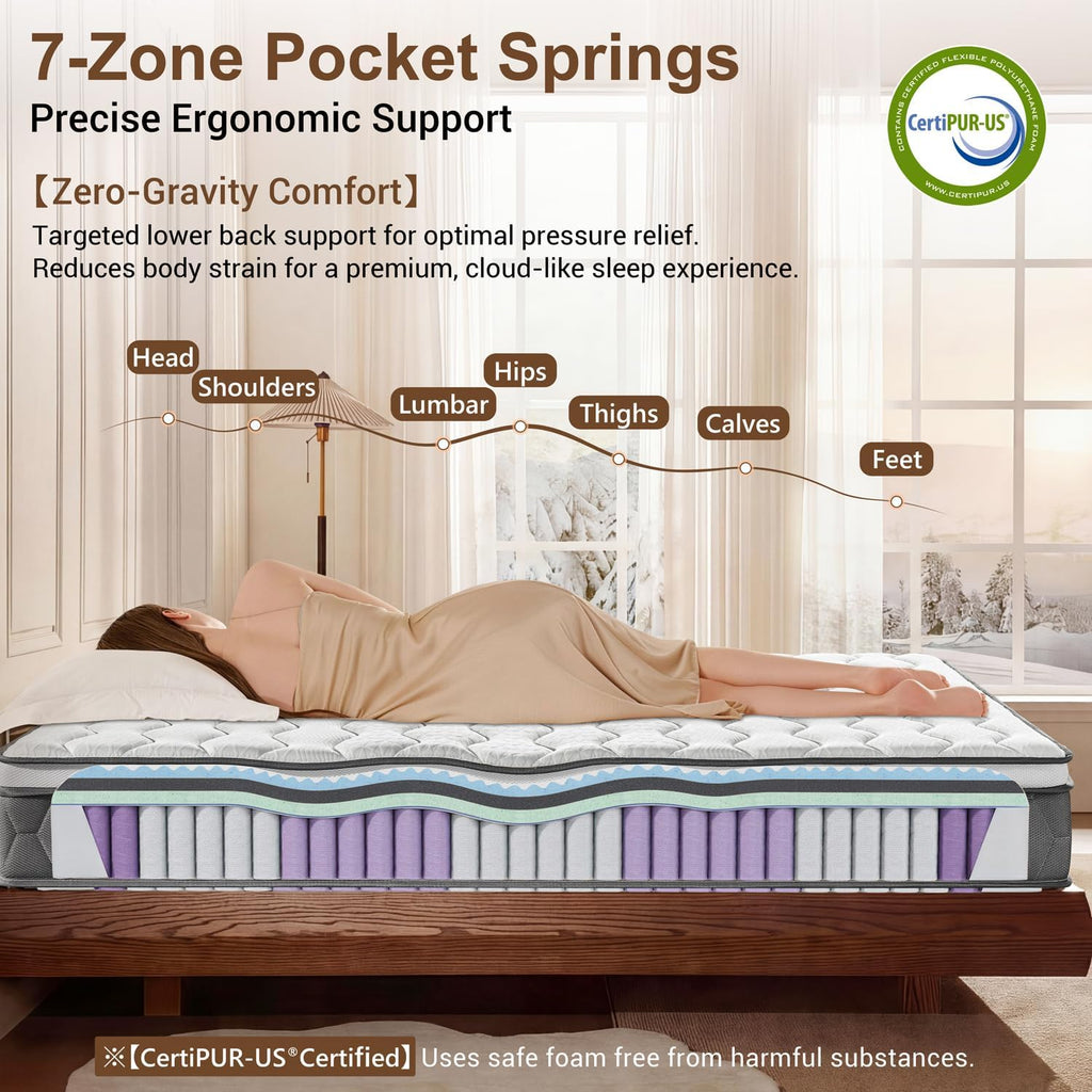 Orthopaedic Small Double Mattress 4FT for Back Pain Relief, 10.6 Inch Hybrid 7-Zone Pocket Sprung Mattress with Cooling Gel Memory Foam & Breathable Knitted Cover, Medium Firm, 120X190X27Cm