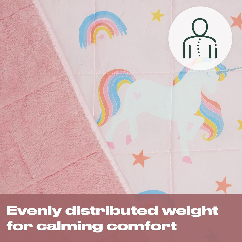 Weighted Blanket Teddy Fleece 3Kg Unicorn Pink, Comfort Heavy Blanket Calming Stress Insomnia Anxiety Relief for Adults, Single - 100 X 150Cm - (Disclaimer Only Suitable for Age 3+ Years)