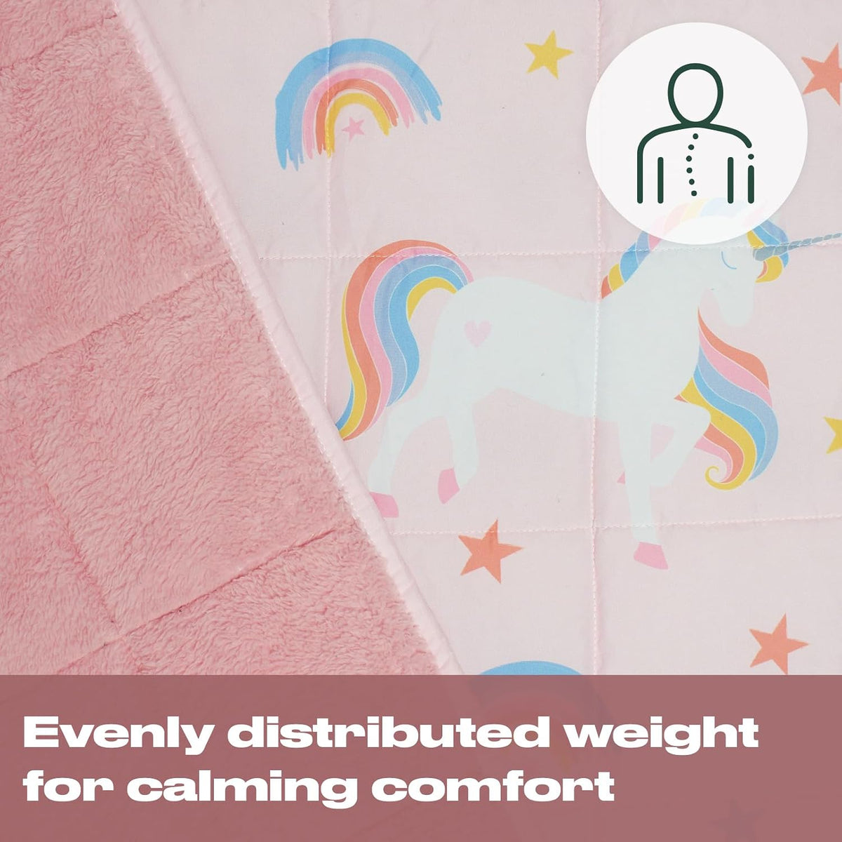 Weighted Blanket Teddy Fleece 3Kg Unicorn Pink, Comfort Heavy Blanket Calming Stress Insomnia Anxiety Relief for Adults, Single - 100 X 150Cm - (Disclaimer Only Suitable for Age 3+ Years)