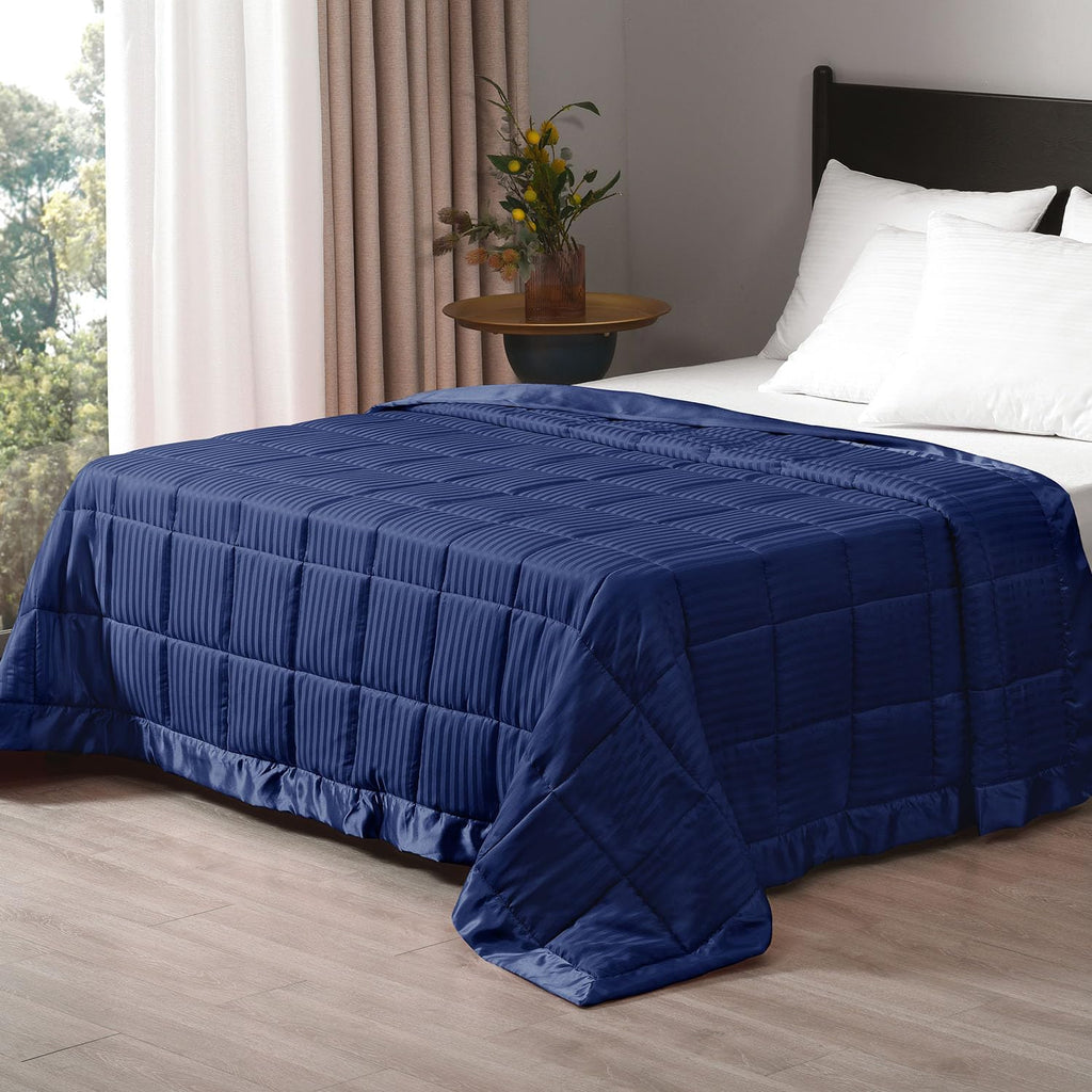 Queen Size Weighted Blanket 15Lbs for Adult with Glass Beads, Heavy Blanket with Satin Trim (90"X90", Navy Blue)