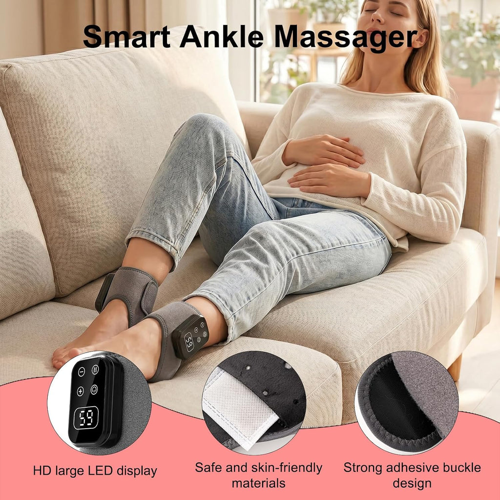Cordless Ankle Massager for Pain - 3 in 1 Foot Massager with Heat, Electric Foot Massagers for Relaxation, Wireless Foot Massagers with 5 Vibration and 5 Heat Levels, Heater Relief(2Pcs-Grey)