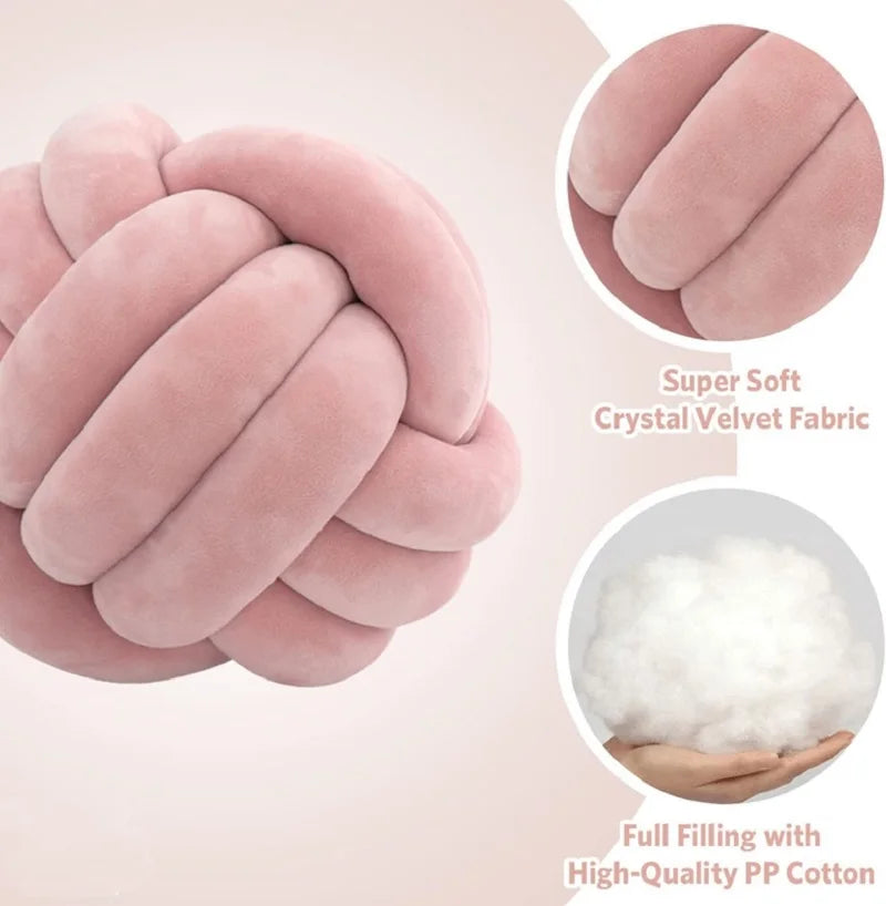 Handmade Blue Throw Knot Pillow Ball for Home Chair Sofa Couch Bed Aesthetic round Velvet Gift Knotted Pillow Cushion Pink