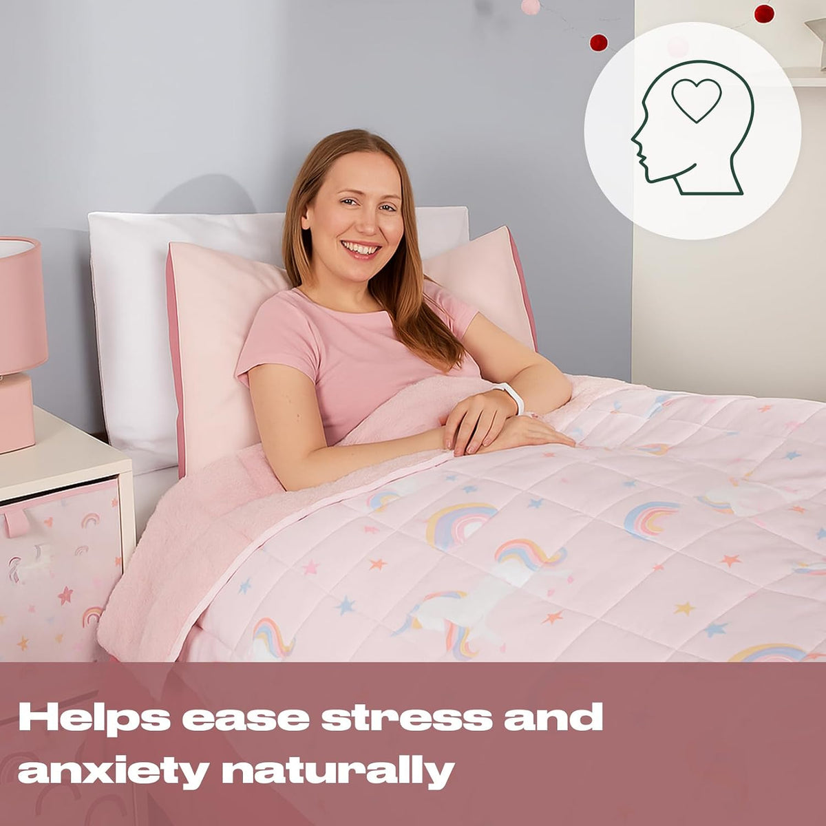 Weighted Blanket Teddy Fleece 3Kg Unicorn Pink, Comfort Heavy Blanket Calming Stress Insomnia Anxiety Relief for Adults, Single - 100 X 150Cm - (Disclaimer Only Suitable for Age 3+ Years)