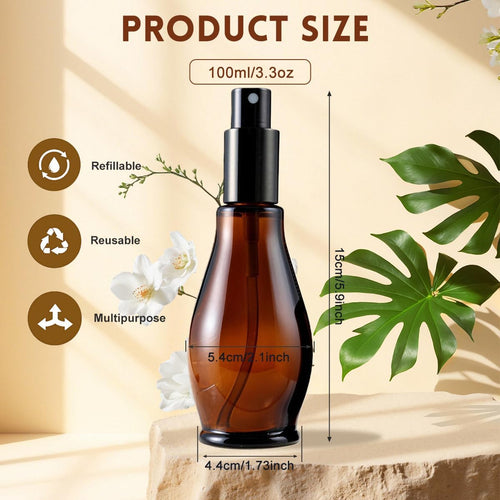 3Pcs 3.4Oz Amber Glass Refillable Spray Bottles for Essential Oil