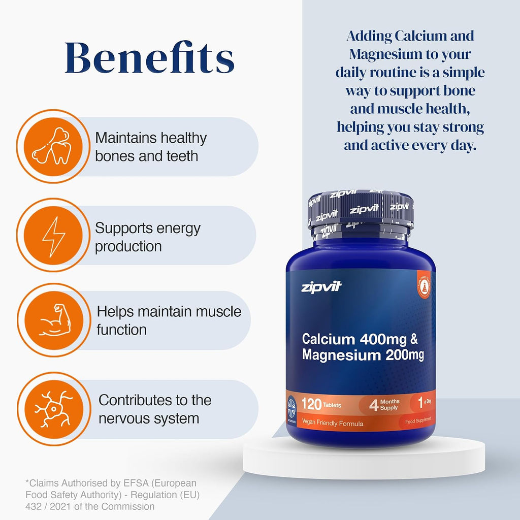 Calcium 400Mg & Magnesium 200Mg - 4 Months Supply - Vegan
