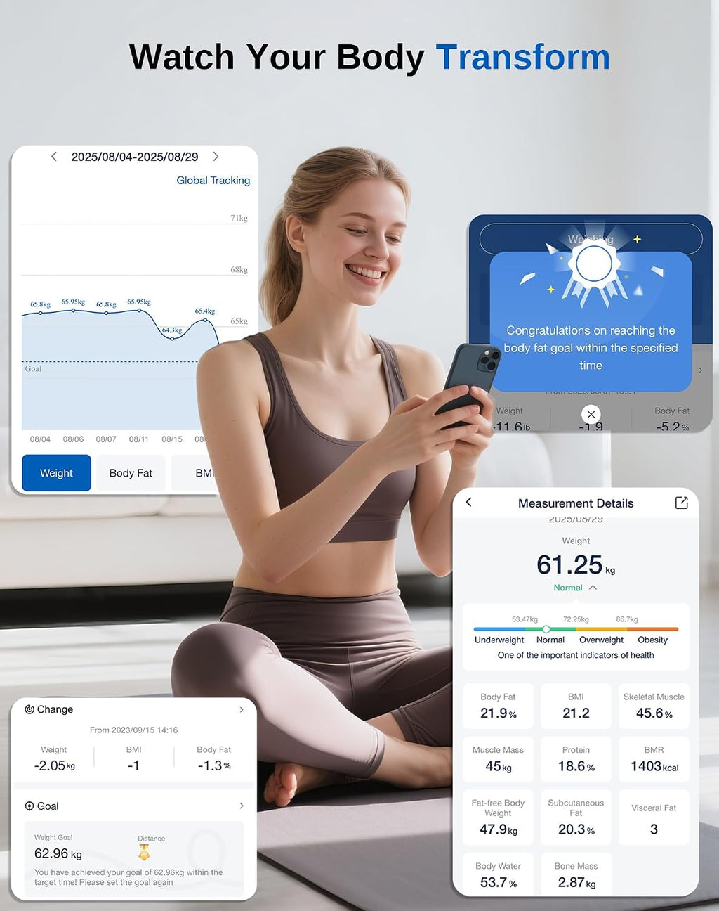 Smart Scale for Body Fat, Weight, BMI, Muscle Mass Accurate 180Kg LED