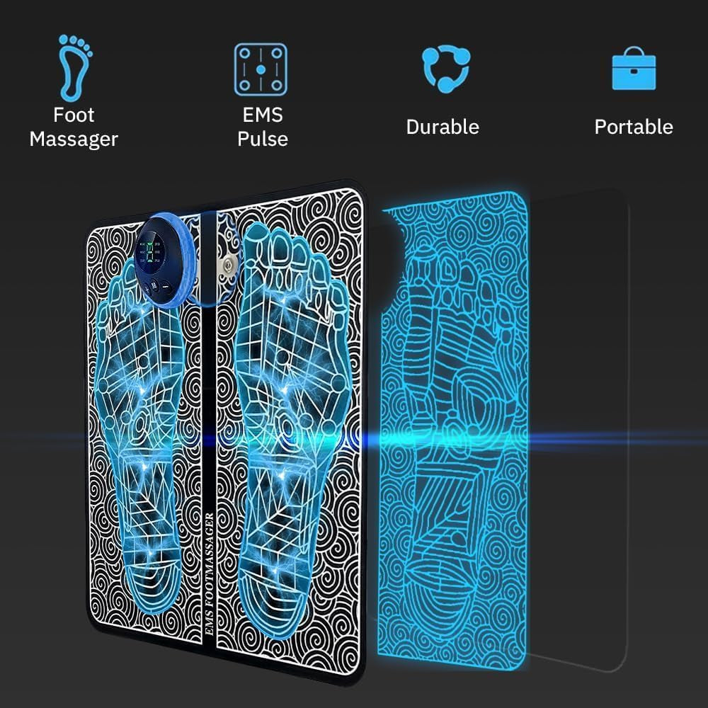 EMS Foot Massager with Remote Control - 8 Modes & 19 Intensity Levels for Pain Relief, Muscle Recovery & Improved Blood Circulation - Foot Massager for Neuropathy, Edema Relief and Home Use