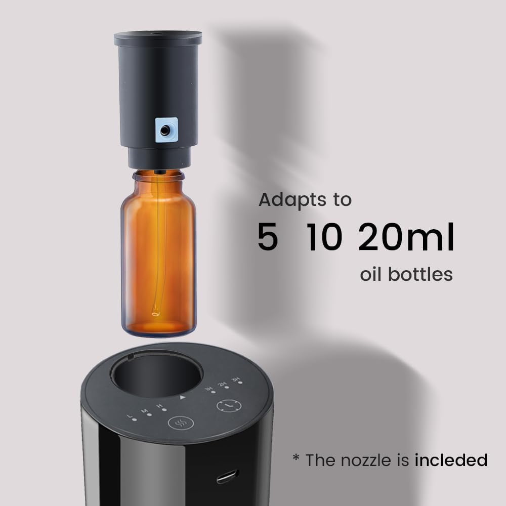 Waterless Diffuser for Essential Oils,Up to 600 Sq Ft, Battery Powered, 20Ml, Timers & Mist Levels, Car Diffuser, Portable for Home Room Office with Cold-Air