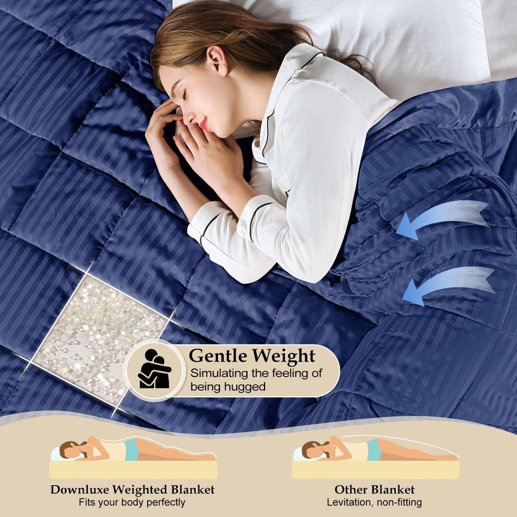 Queen Size Weighted Blanket 15Lbs for Adult with Glass Beads, Heavy Blanket with Satin Trim (90"X90", Navy Blue)