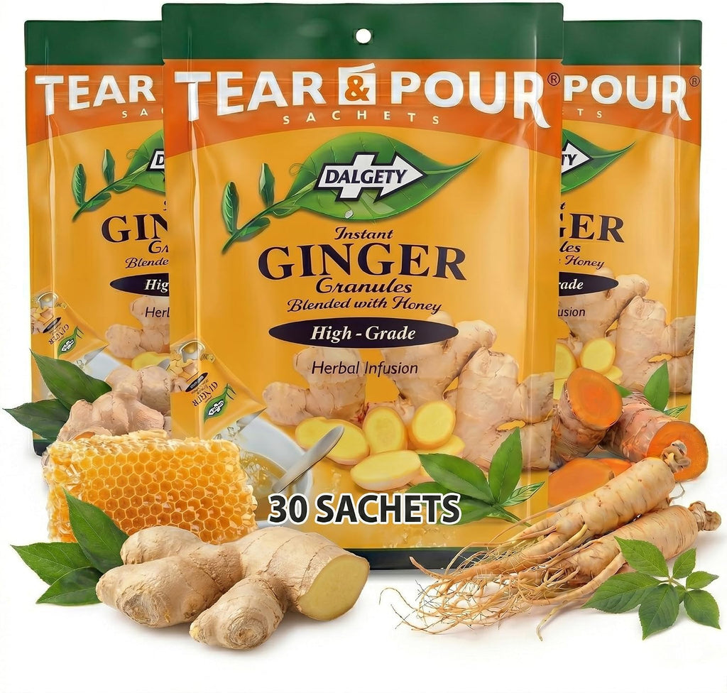 Instant Ginger Tea Bags – Ginger & Honey Sachets, 90 Tear & Pour