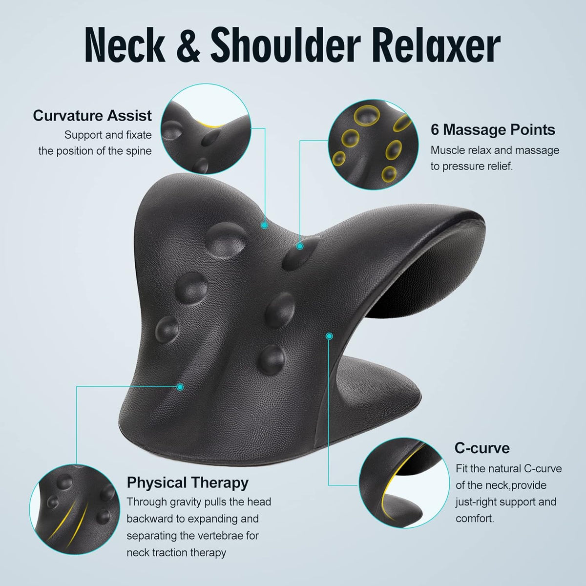 Neck Stretcher for Pain Relief, Neck and Shoulder Relaxer Cervical Traction Device Pillow for Muscle Relax and TMJ Pain Relief(Black)