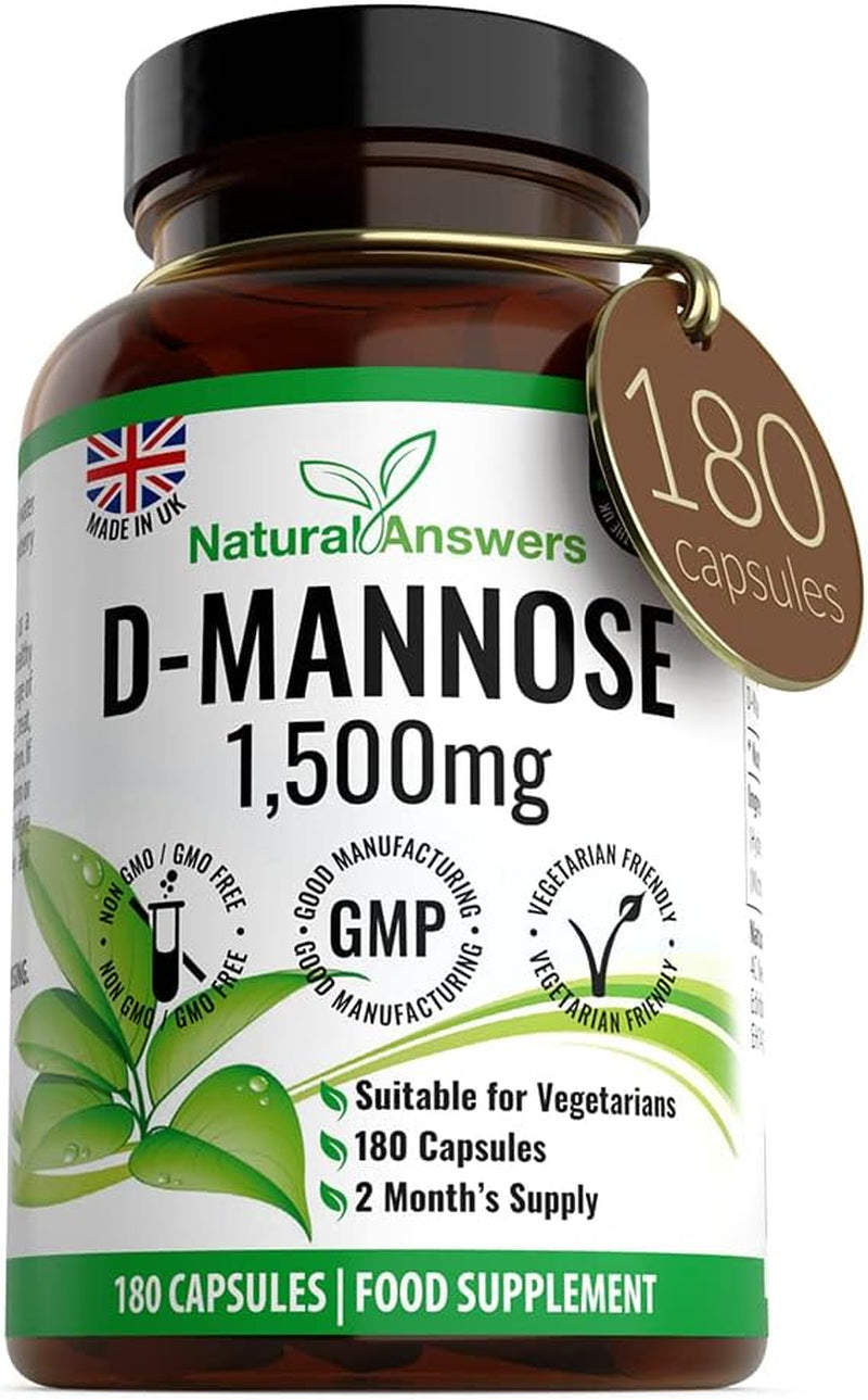 D-Mannose 180 Capsules - Max Strength 1500Mg per Serving - Precision Dmannose - Vegetarian Capsules Not Tablets or Pills, Made in the UK (180 Count (Pack of 1))