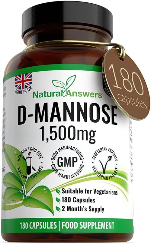 D-Mannose 180 Capsules - Max Strength 1500Mg per Serving - Precision Dmannose - Vegetarian Capsules Not Tablets or Pills, Made in the UK (180 Count (Pack of 1))