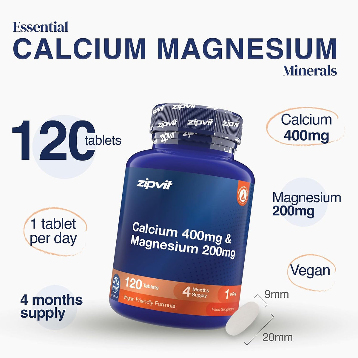 Calcium 400Mg & Magnesium 200Mg - 4 Months Supply - Vegan