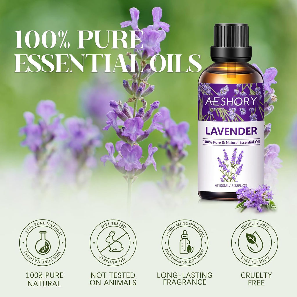 Lavender Essential Oil Undiluted, 100Ml Pure Natural Lavanda Oil for Diffuser, Aromatherapy, Bath, Massage, Sleep, Skin Care, Perfume & Candle Making