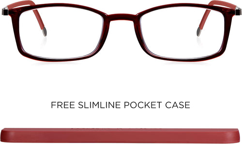 Blue Light Glasses Zero Magnification for Computer, Gaming, Digital & TV for Eye Protection, Thin Red Crystal Flat Folding Frames in Stylish Red Case