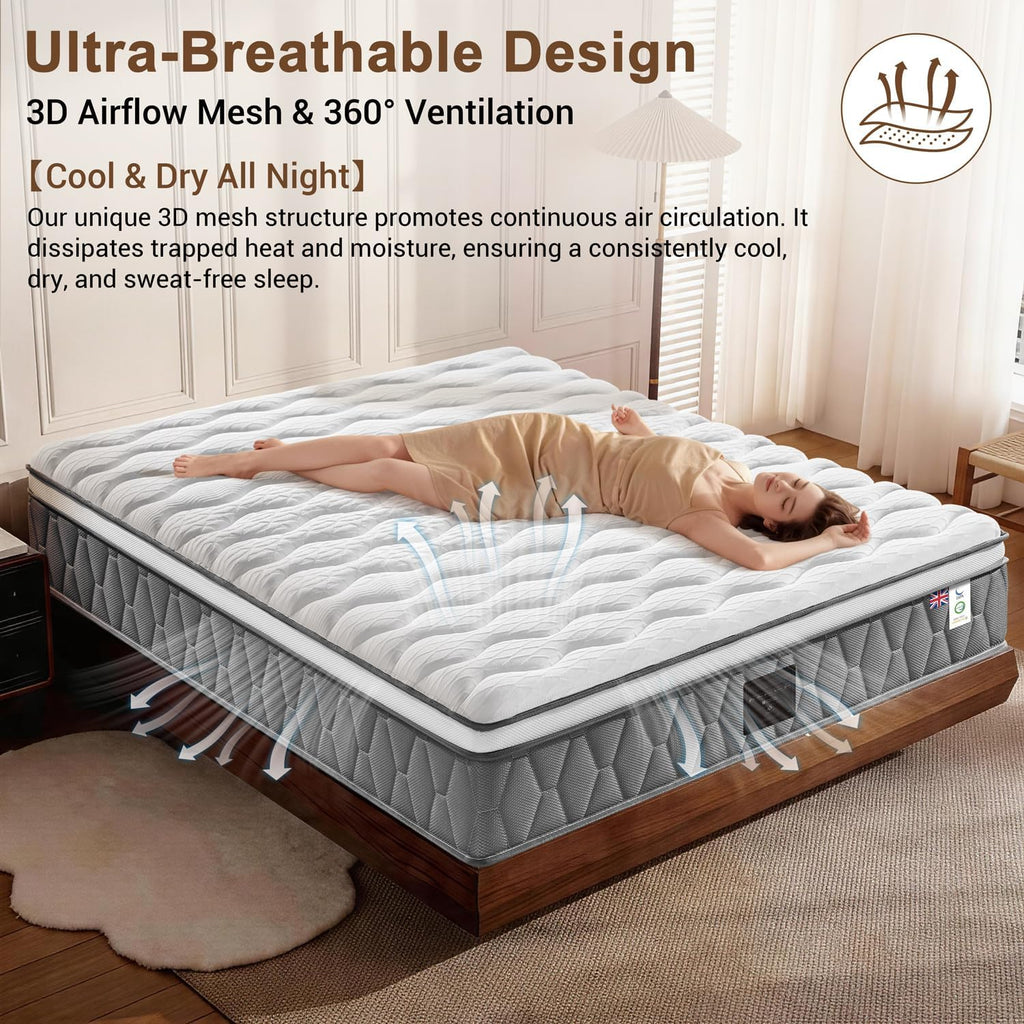 Orthopaedic Small Double Mattress 4FT for Back Pain Relief, 10.6 Inch Hybrid 7-Zone Pocket Sprung Mattress with Cooling Gel Memory Foam & Breathable Knitted Cover, Medium Firm, 120X190X27Cm