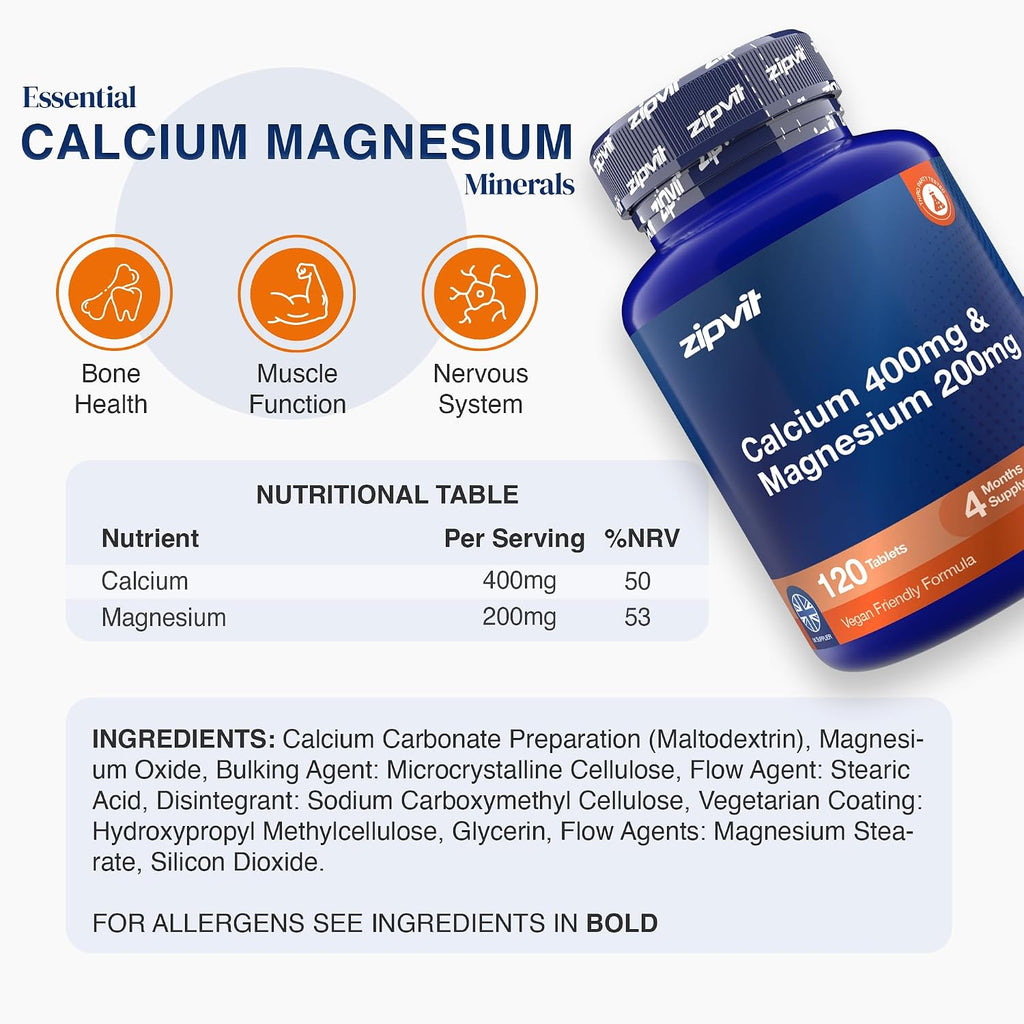 Calcium 400Mg & Magnesium 200Mg - 4 Months Supply - Vegan