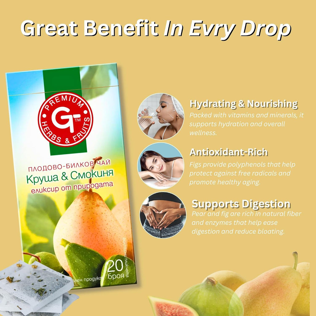 Pear & Fig Herbal Tea Bags – Premium GT, Caffeine-Free, 20 Bags