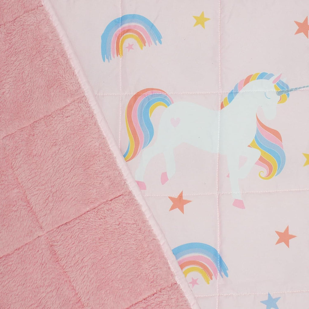 Weighted Blanket Teddy Fleece 3Kg Unicorn Pink, Comfort Heavy Blanket Calming Stress Insomnia Anxiety Relief for Adults, Single - 100 X 150Cm - (Disclaimer Only Suitable for Age 3+ Years)