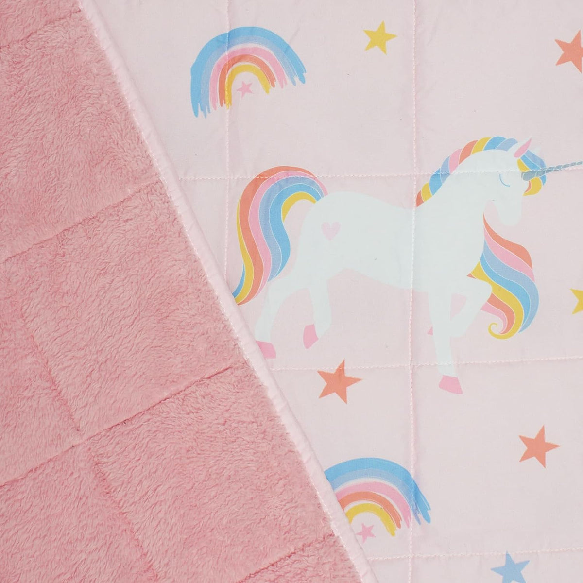 Weighted Blanket Teddy Fleece 3Kg Unicorn Pink, Comfort Heavy Blanket Calming Stress Insomnia Anxiety Relief for Adults, Single - 100 X 150Cm - (Disclaimer Only Suitable for Age 3+ Years)