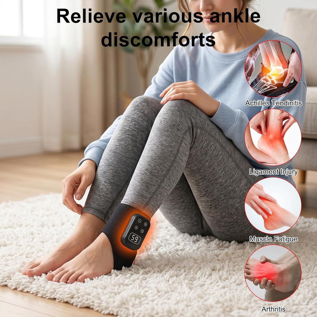 Cordless Ankle Massager for Pain - 3 in 1 Foot Massager with Heat, Electric Foot Massagers for Relaxation, Wireless Foot Massagers with 5 Vibration and 5 Heat Levels, Heater Relief(2Pcs-Grey)