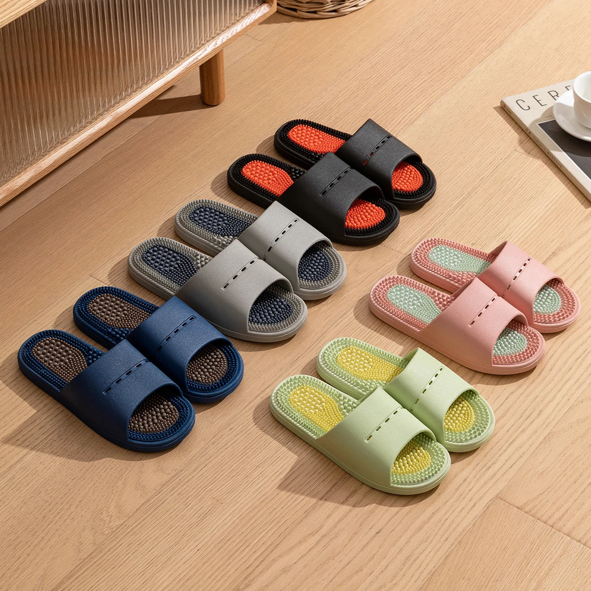 PVC Unisex Slippers Massage Wellness Home Slippers Comfortable Breathable Indoor Slippers