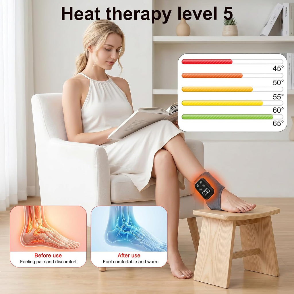 Cordless Ankle Massager for Pain - 3 in 1 Foot Massager with Heat, Electric Foot Massagers for Relaxation, Wireless Foot Massagers with 5 Vibration and 5 Heat Levels, Heater Relief(2Pcs-Grey)