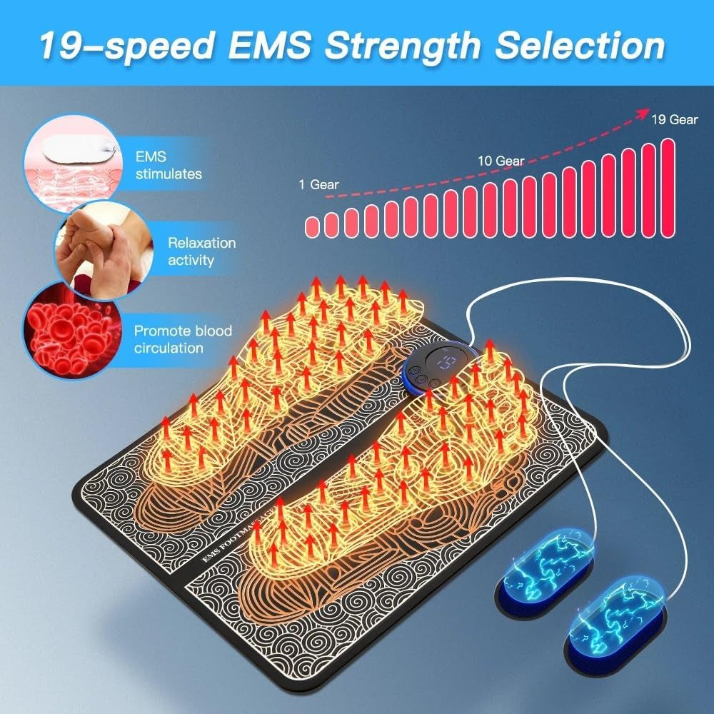 EMS Foot Massager with Remote Control - 8 Modes & 19 Intensity Levels for Pain Relief, Muscle Recovery & Improved Blood Circulation - Foot Massager for Neuropathy, Edema Relief and Home Use