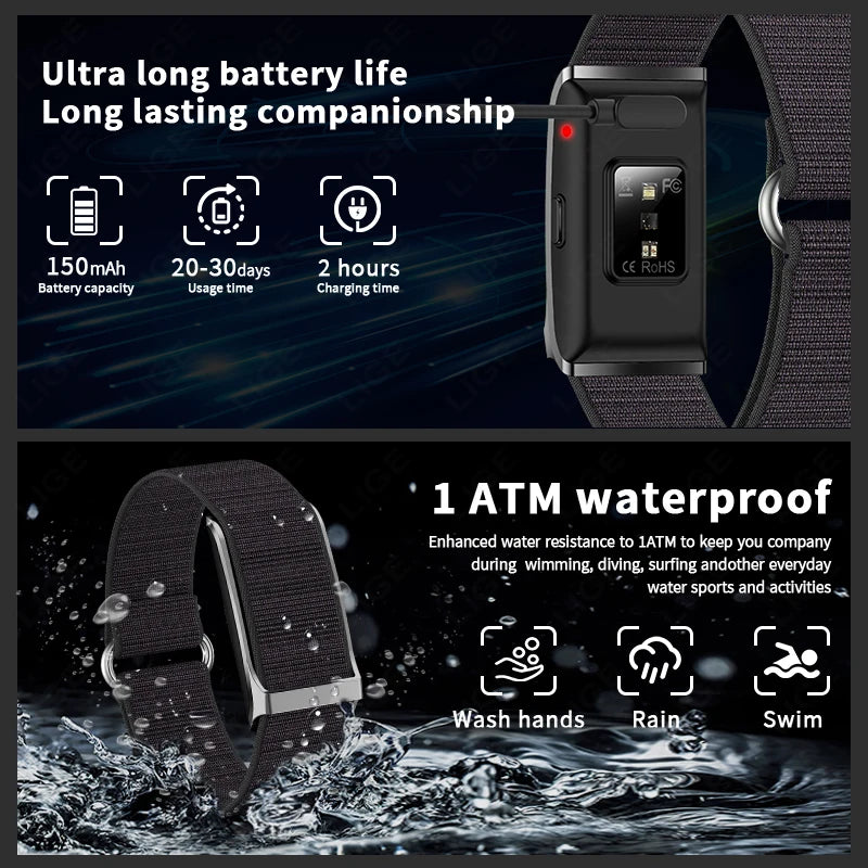 2025 No Screen Smart Watch 20-Day Ultra-Long Use Time 24Hours Blood Oxygen Blood Pressure Monitoring Sports Smart Bracelet