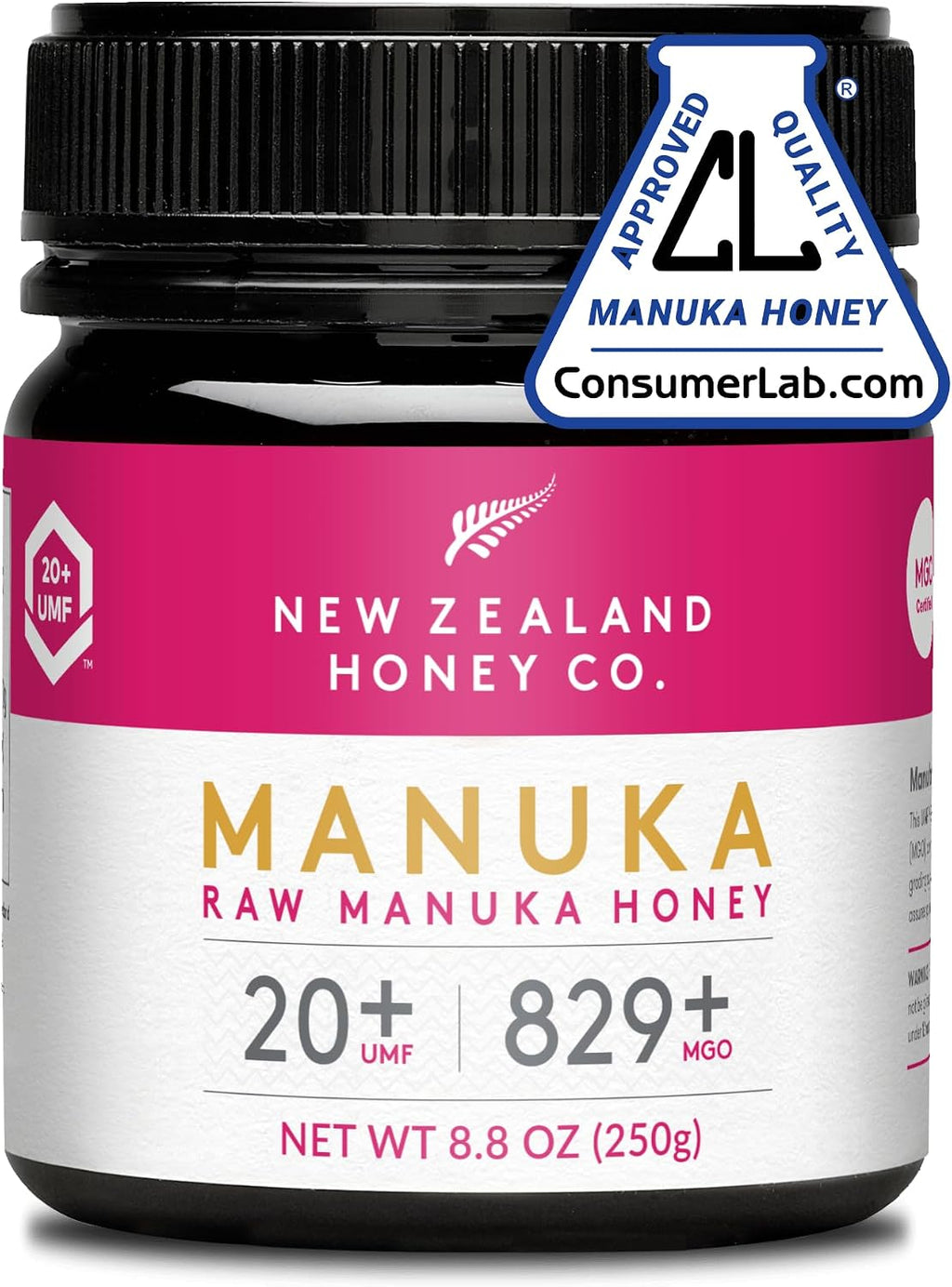 . Raw Manuka Honey UMF 20+ / MGO 829+ – Monofloral, Independently Lab-Tested – New Zealand Origin, QR Traceable – 250G